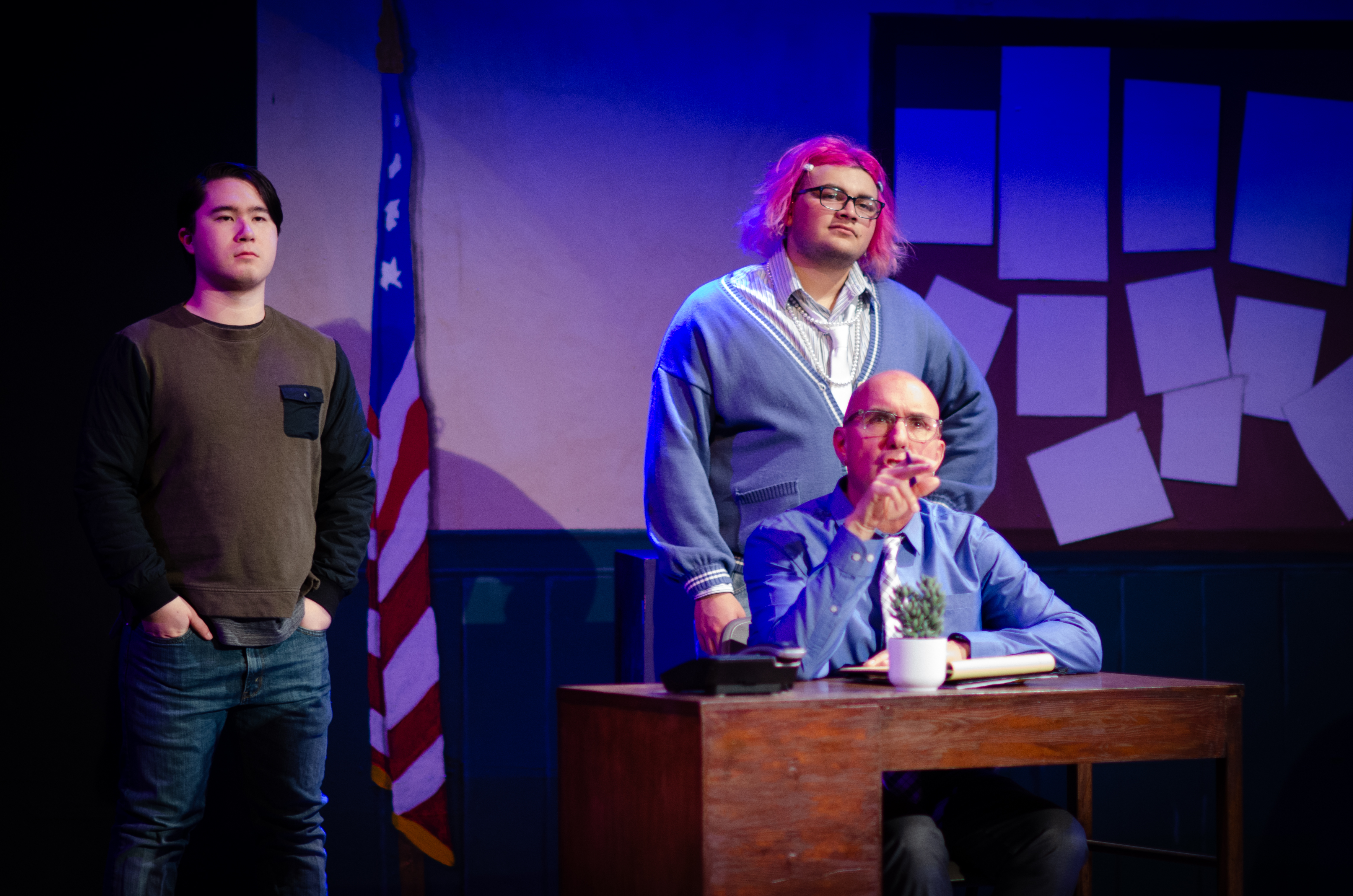 Hewitt, Gabe, and Morgan in rehearsal